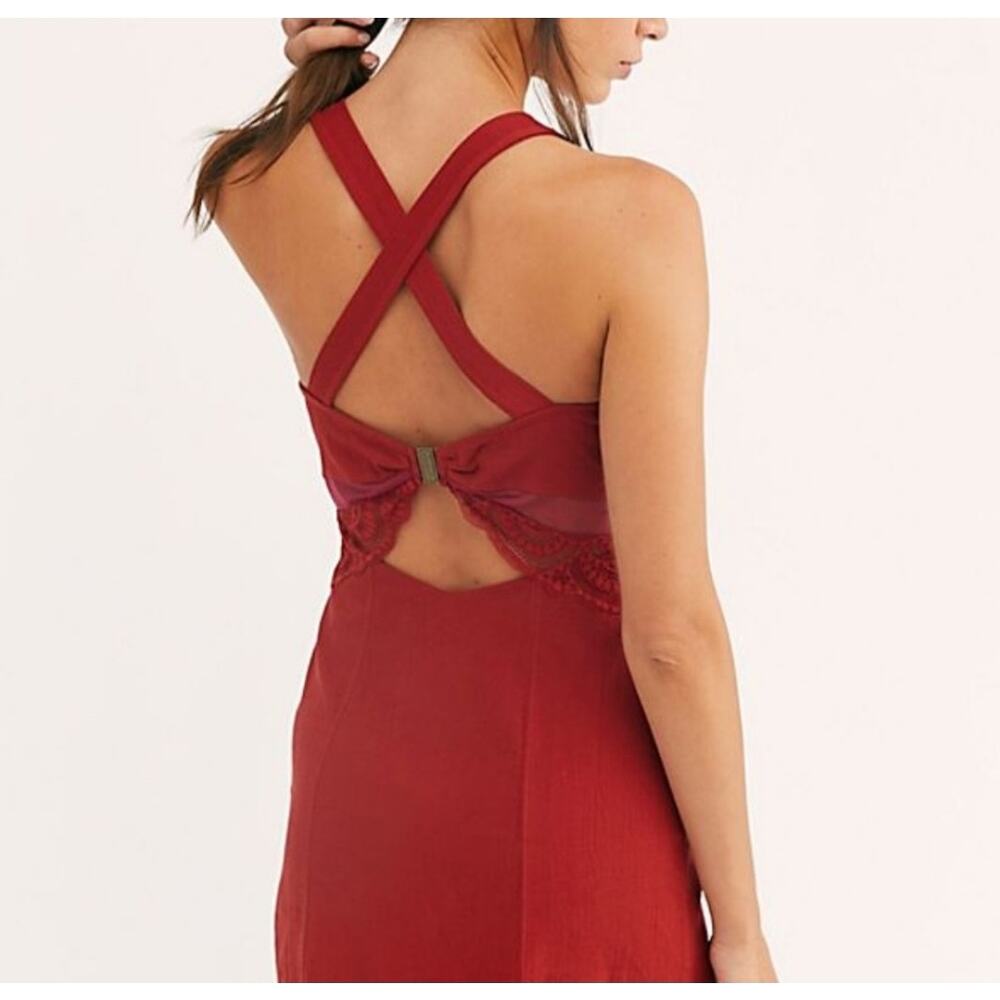 Free People Red Lace Thinkin Bout You Slip Dress Strappy Sz S - Picture 5 of 5